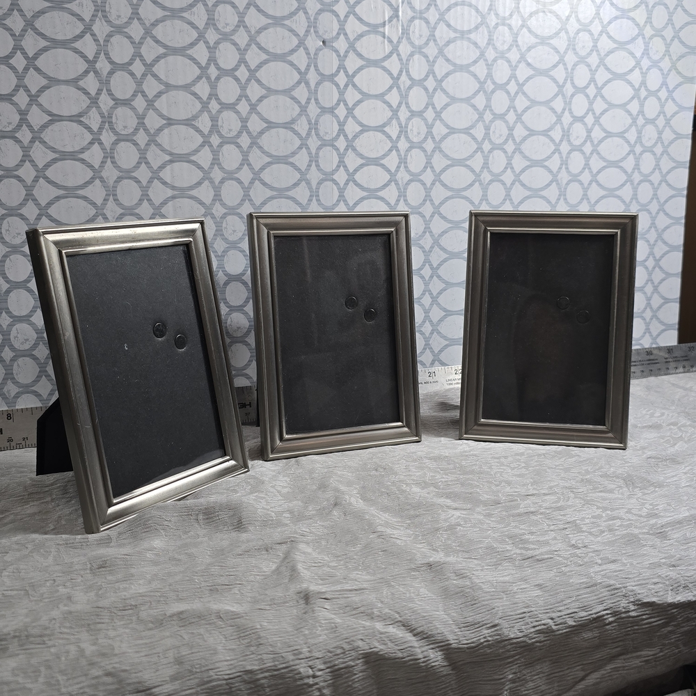 Set of 3 Silver 4x6 Picture Frames Gallery Wall Pewter Metallic Desk Decor